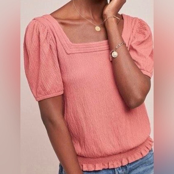 Anthropologie Dolan Vanessa Smocked Peasant Prairie Feminine Minimalist Top M - Picture 1 of 7